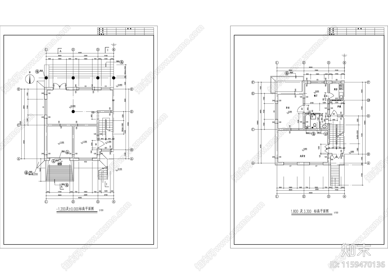 欧式风格错层别墅建筑设计方案图cad施工图下载【ID:1159470136】