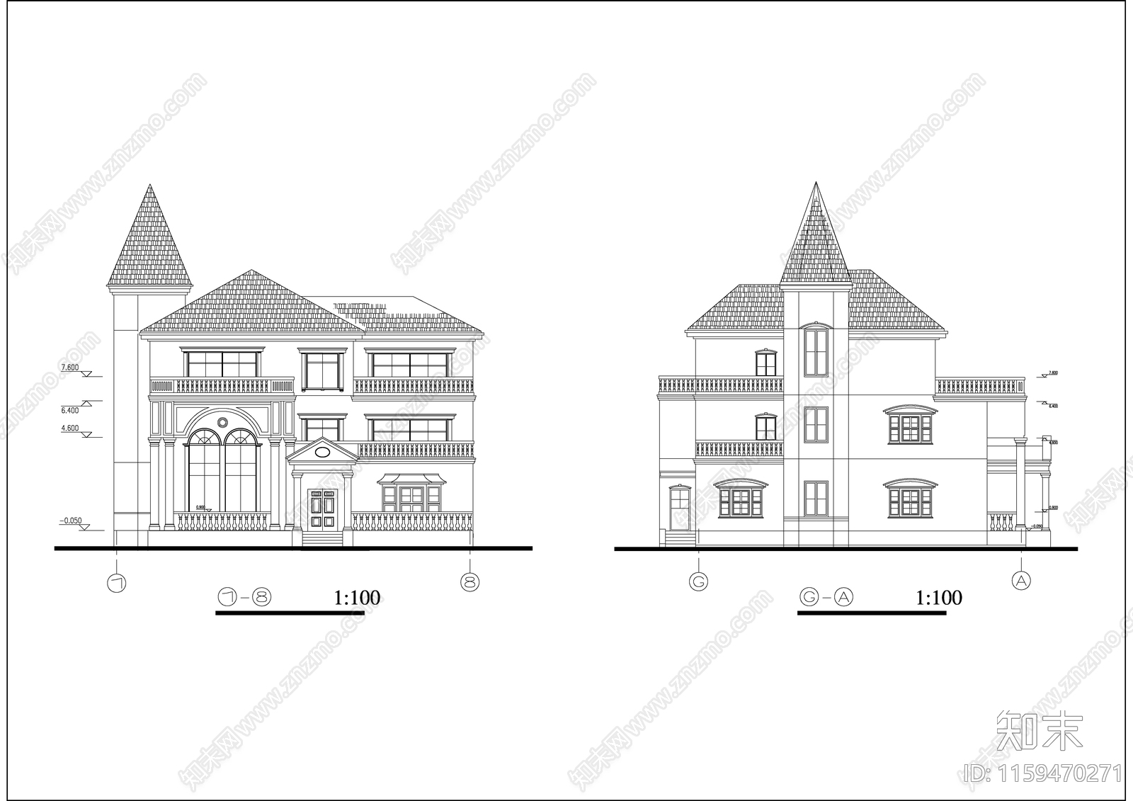 别墅建筑设cad施工图下载【ID:1159470271】