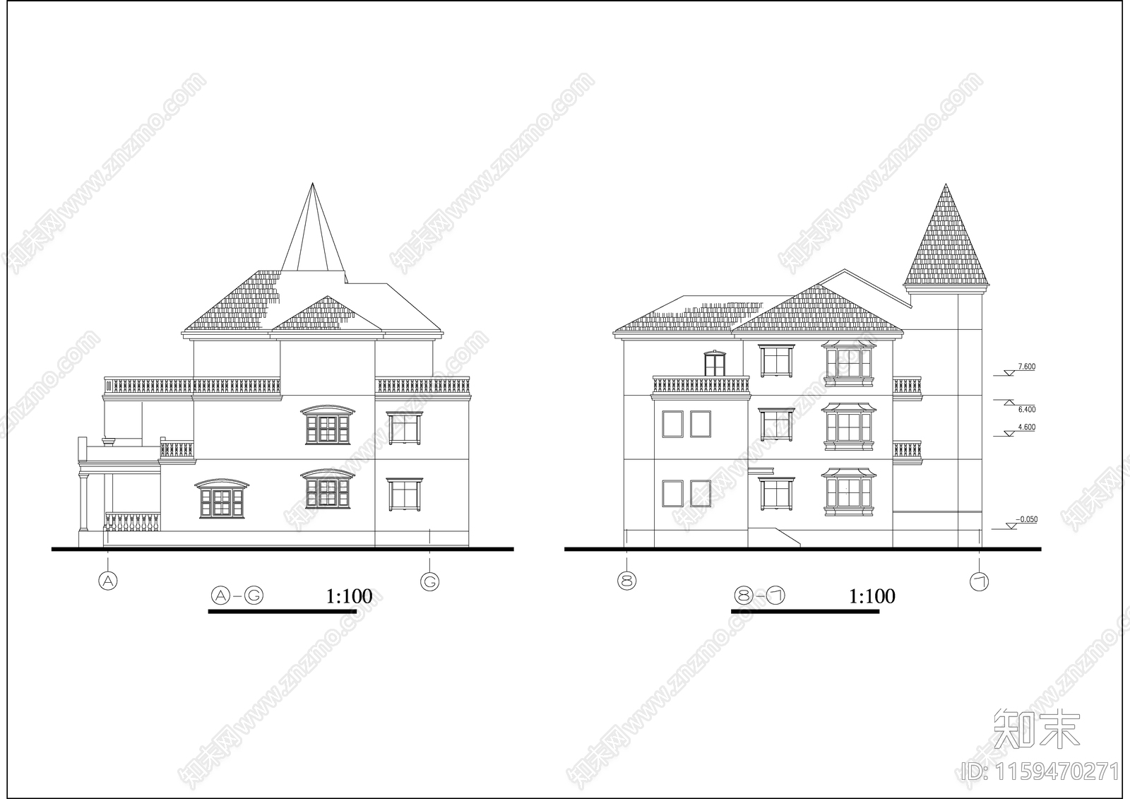 别墅建筑设cad施工图下载【ID:1159470271】