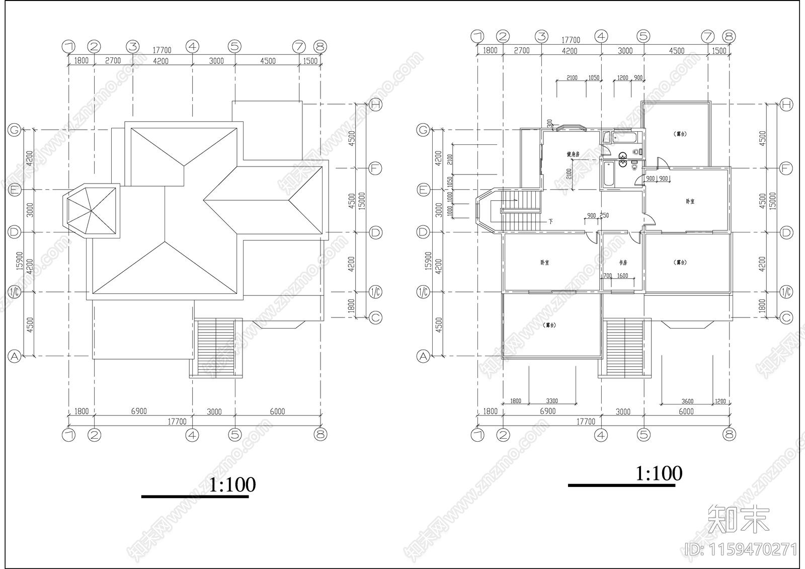 别墅建筑设cad施工图下载【ID:1159470271】