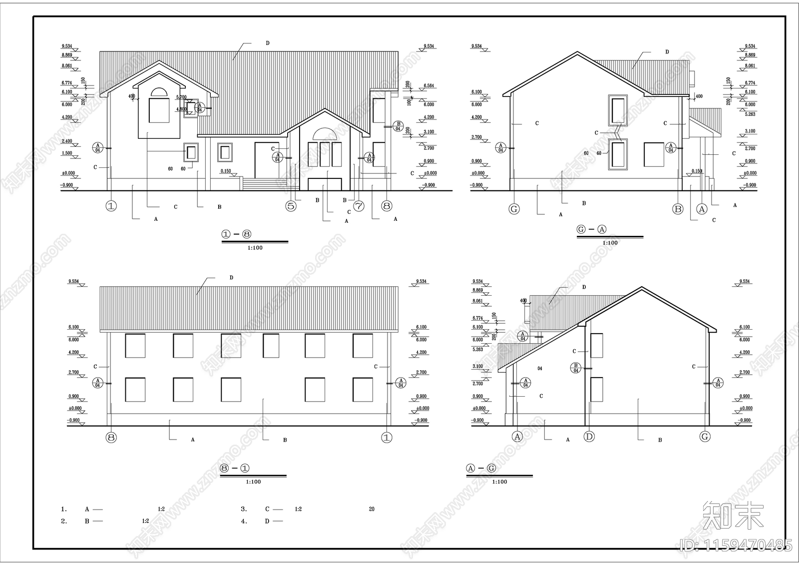 三层普通农居别墅全套建筑设计图cad施工图下载【ID:1159470485】