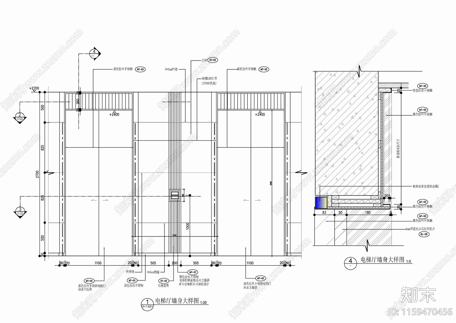 电梯厅墙面造型施工图下载【ID:1159470456】