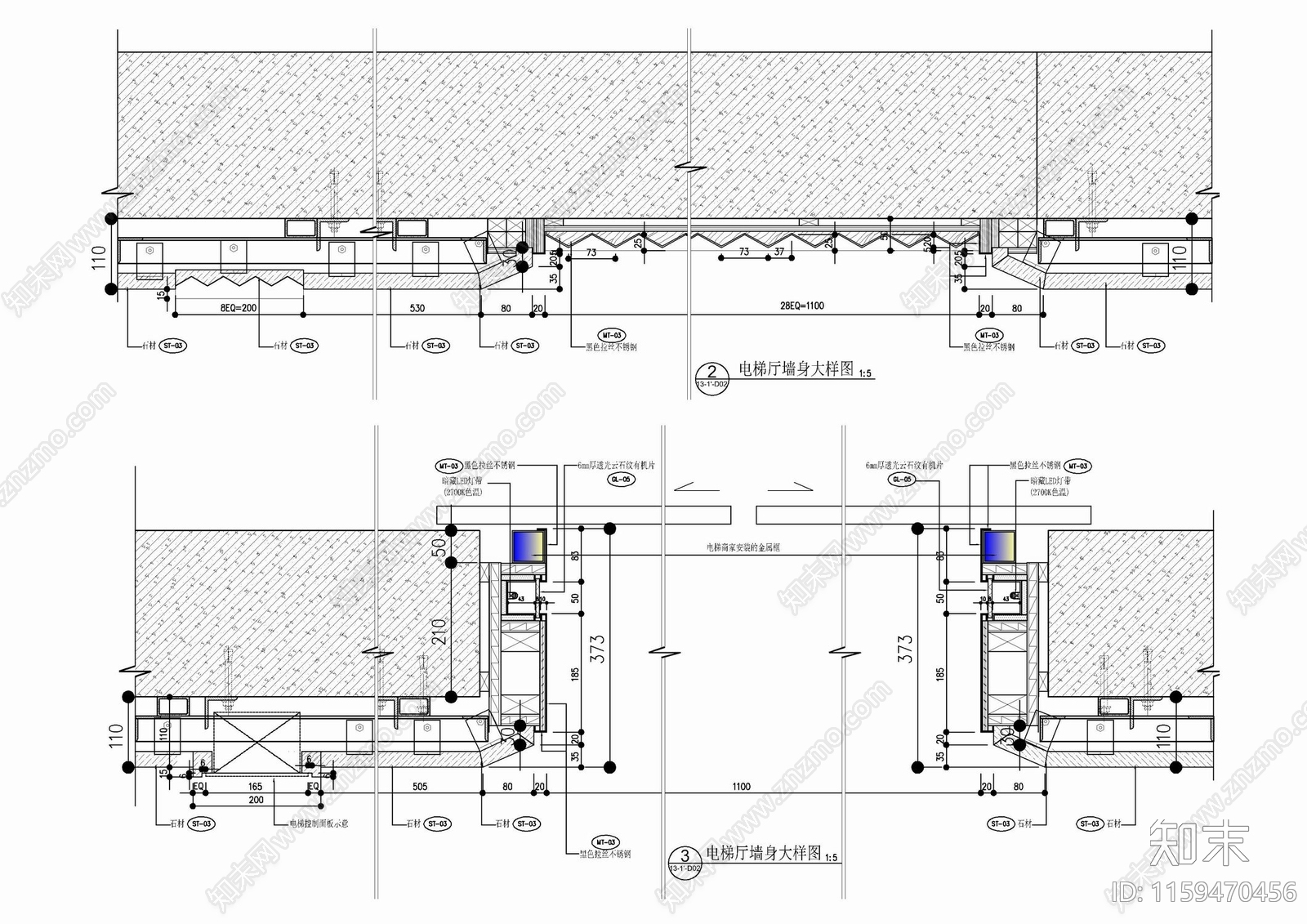 电梯厅墙面造型施工图下载【ID:1159470456】