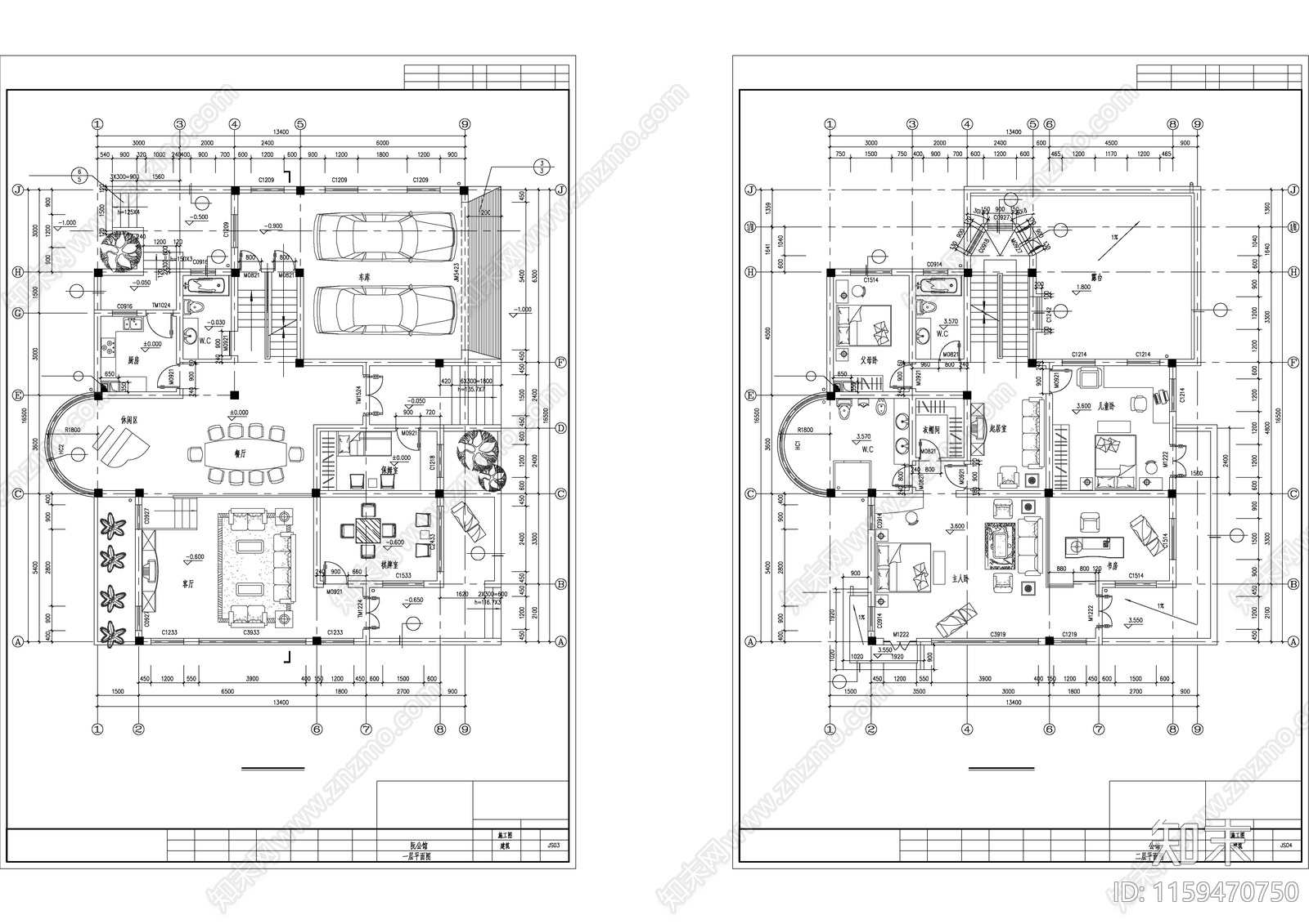 独栋别墅建筑设计图纸cad施工图下载【ID:1159470750】