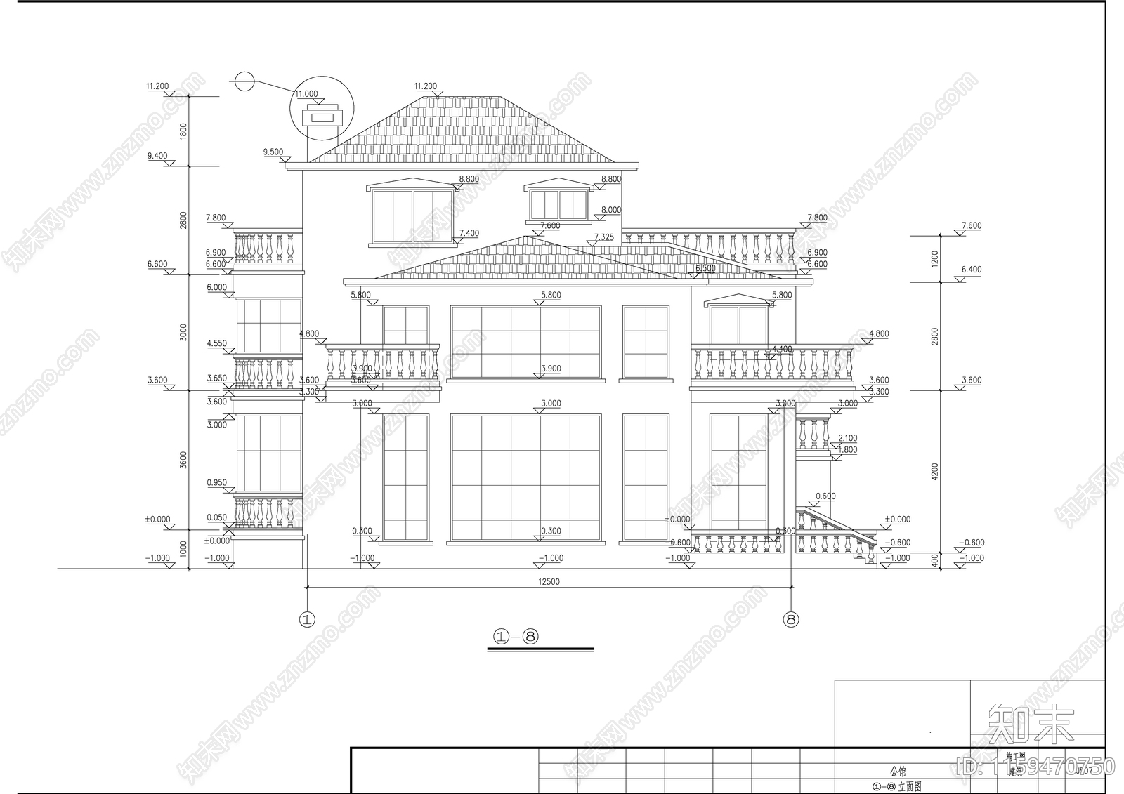 独栋别墅建筑设计图纸cad施工图下载【ID:1159470750】