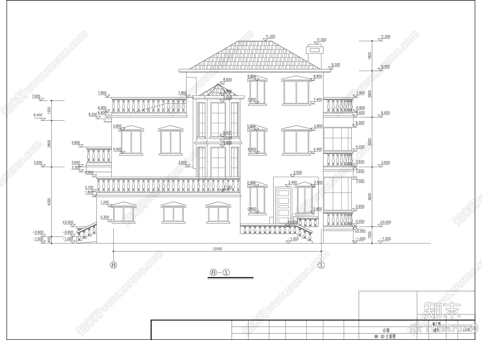 独栋别墅建筑设计图纸cad施工图下载【ID:1159470750】