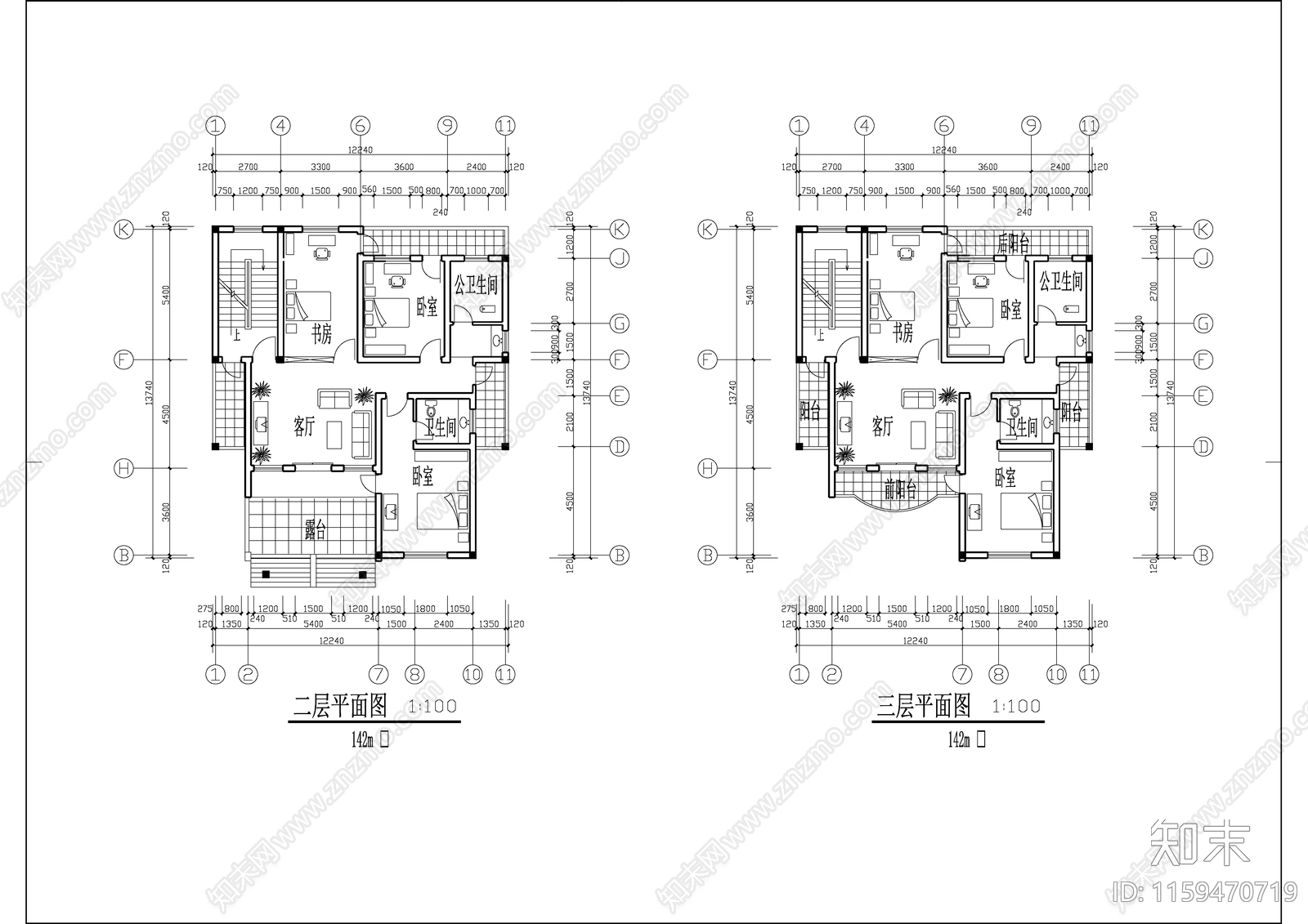 三层私人别墅建筑设cad施工图下载【ID:1159470719】