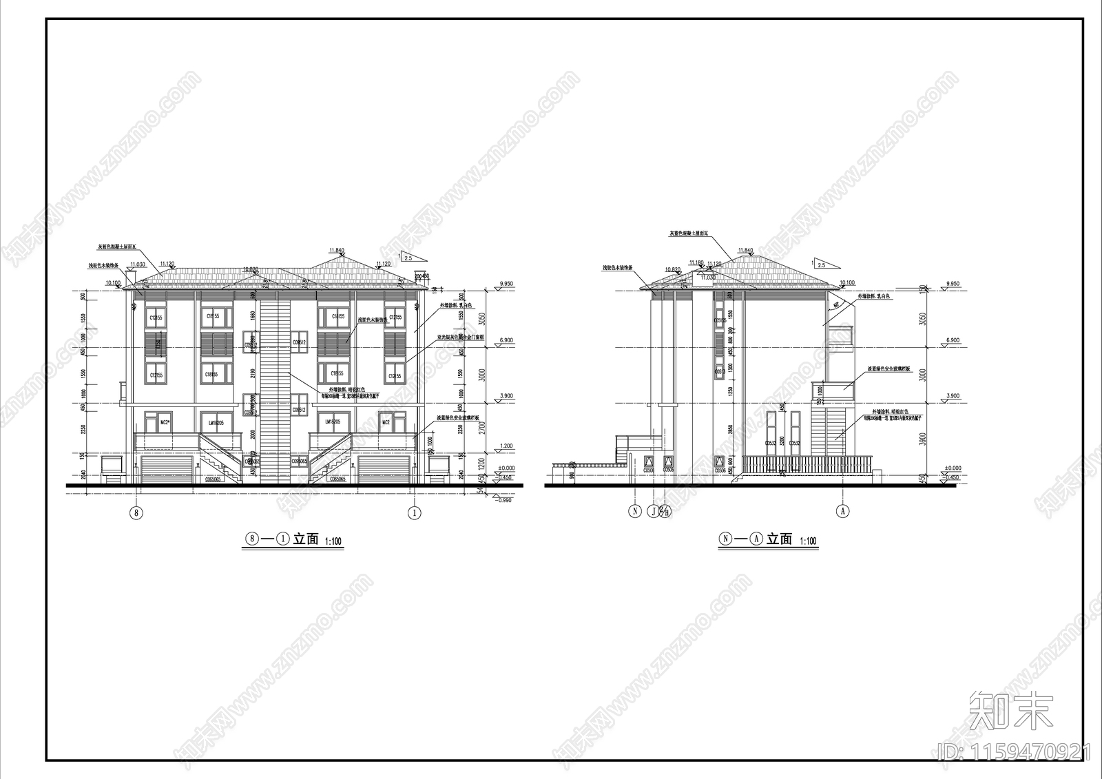 双拼别墅建筑设计详cad施工图下载【ID:1159470921】