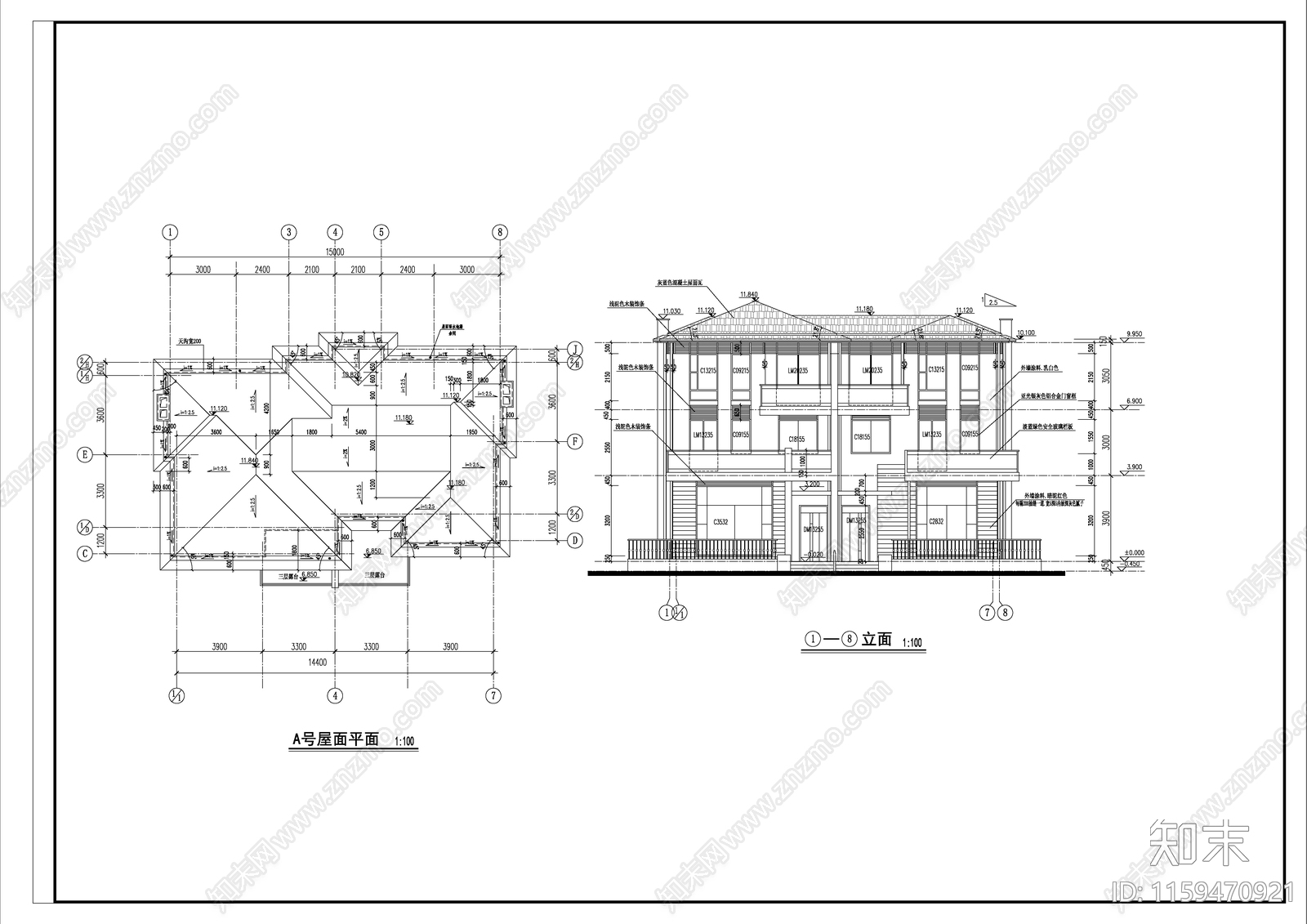 双拼别墅建筑设计详cad施工图下载【ID:1159470921】
