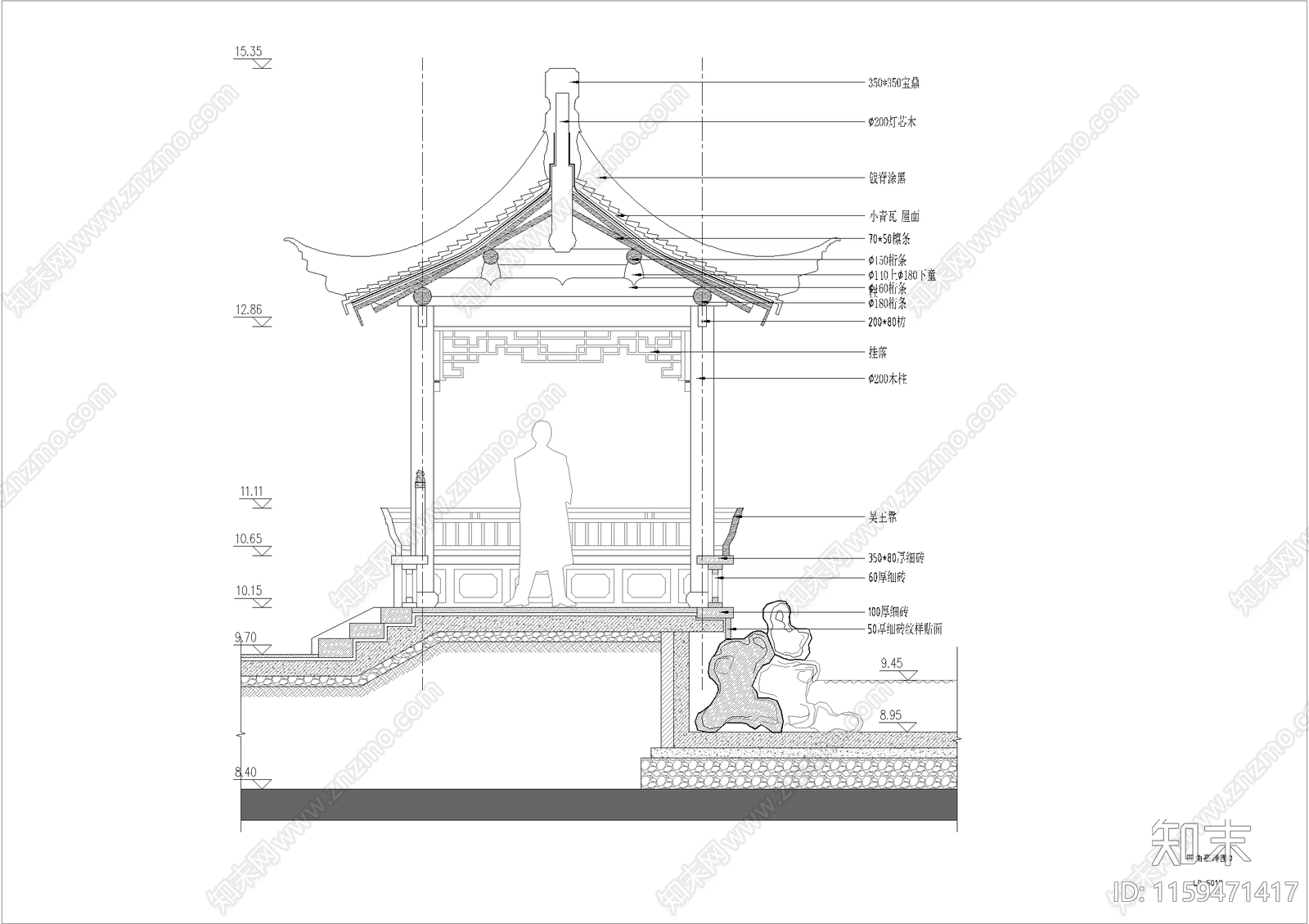 中式四角cad施工图下载【ID:1159471417】