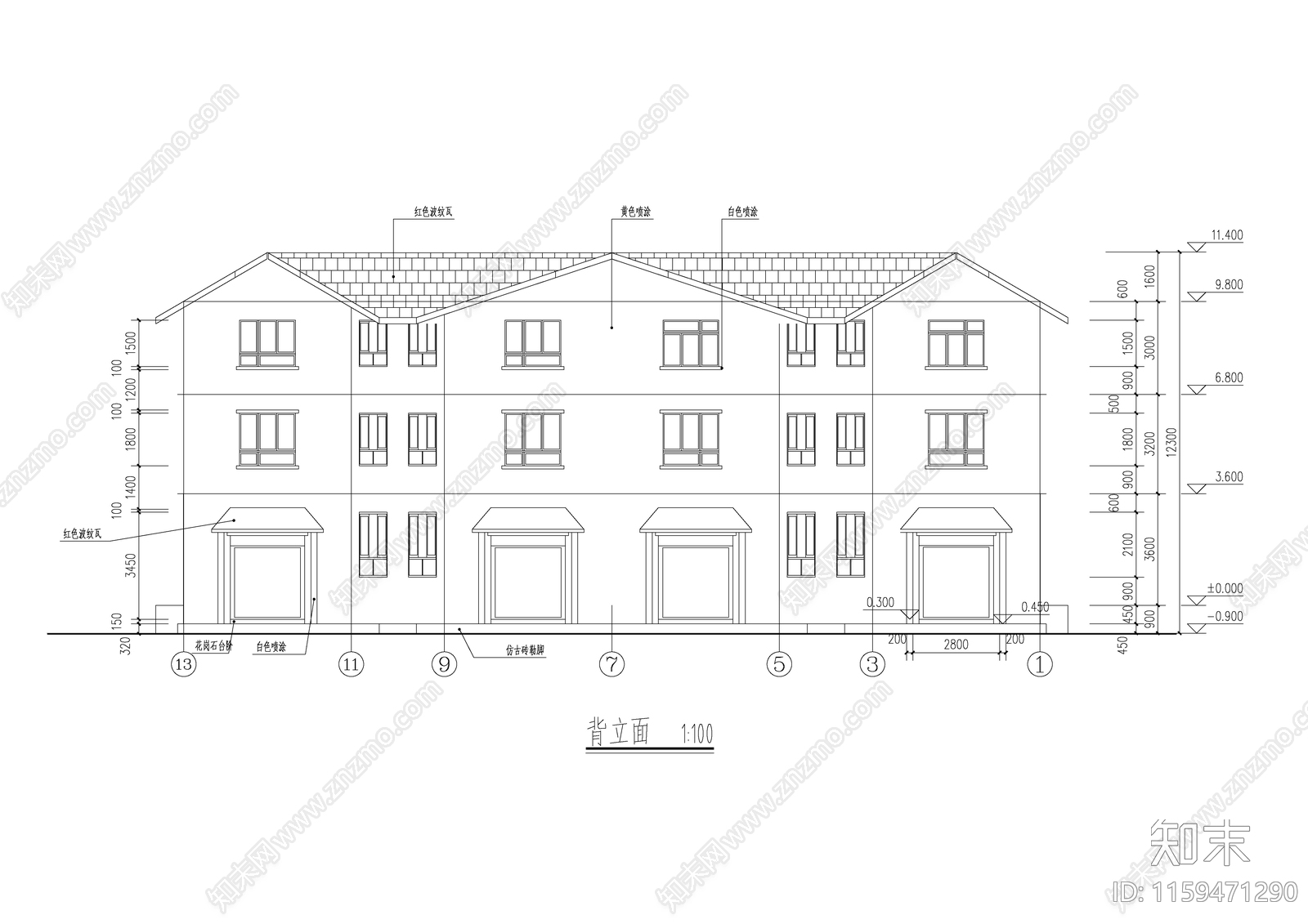 四联别墅建筑设计方案图纸cad施工图下载【ID:1159471290】