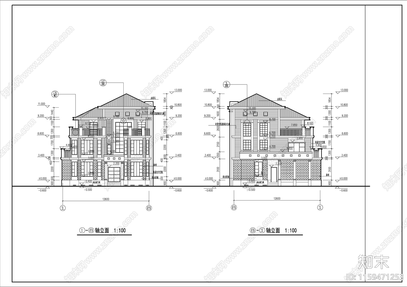 现代高档别墅完整建筑设cad施工图下载【ID:1159471253】