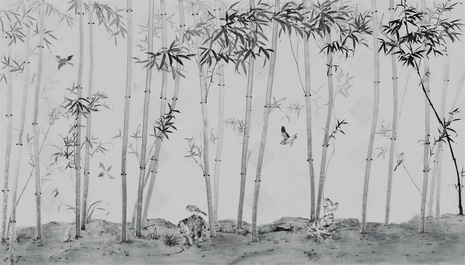 灰色新中式竹林壁纸壁布贴图下载【ID:1159471862】