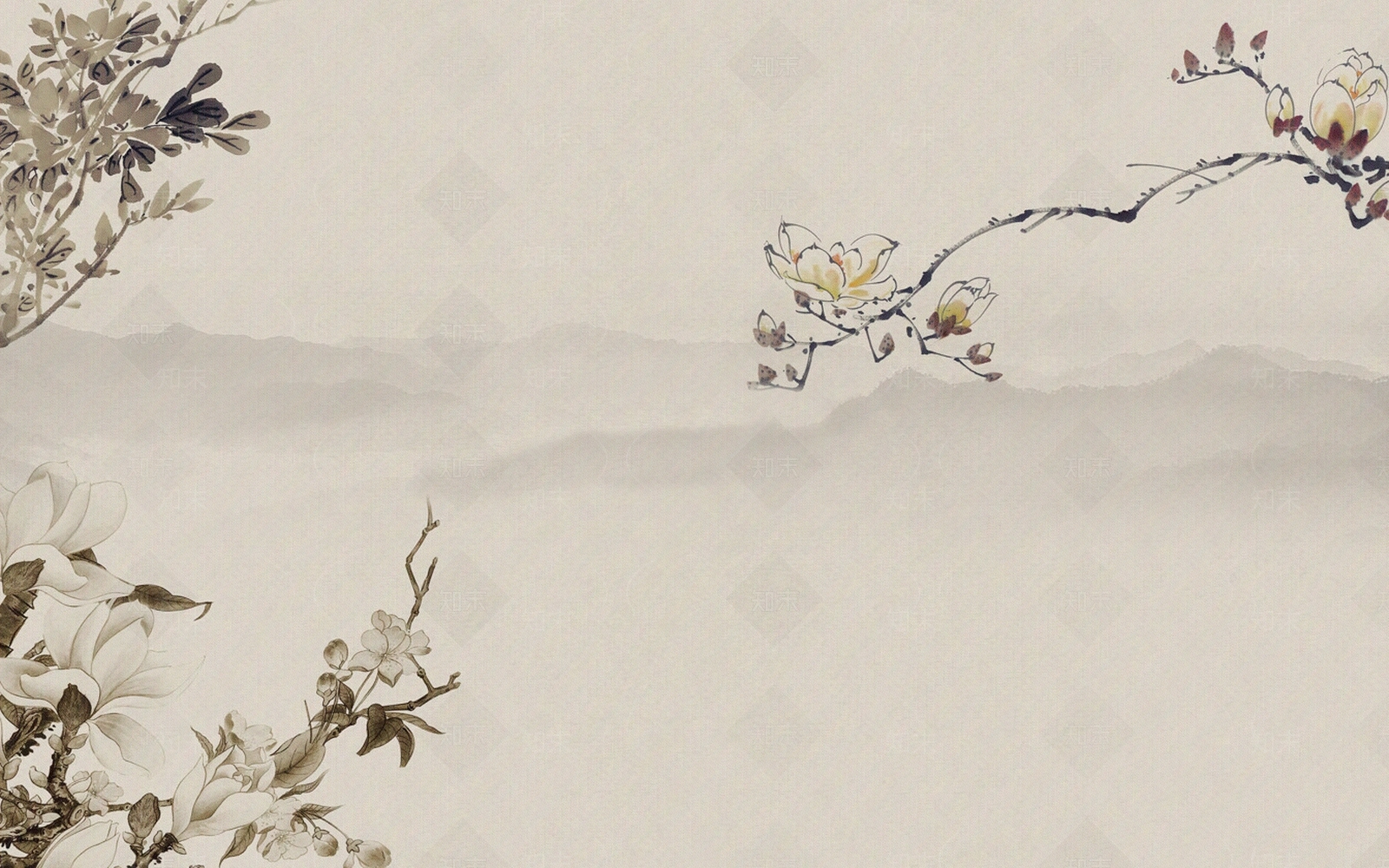 新中式近花远山壁纸壁布贴图下载【ID:1159472321】