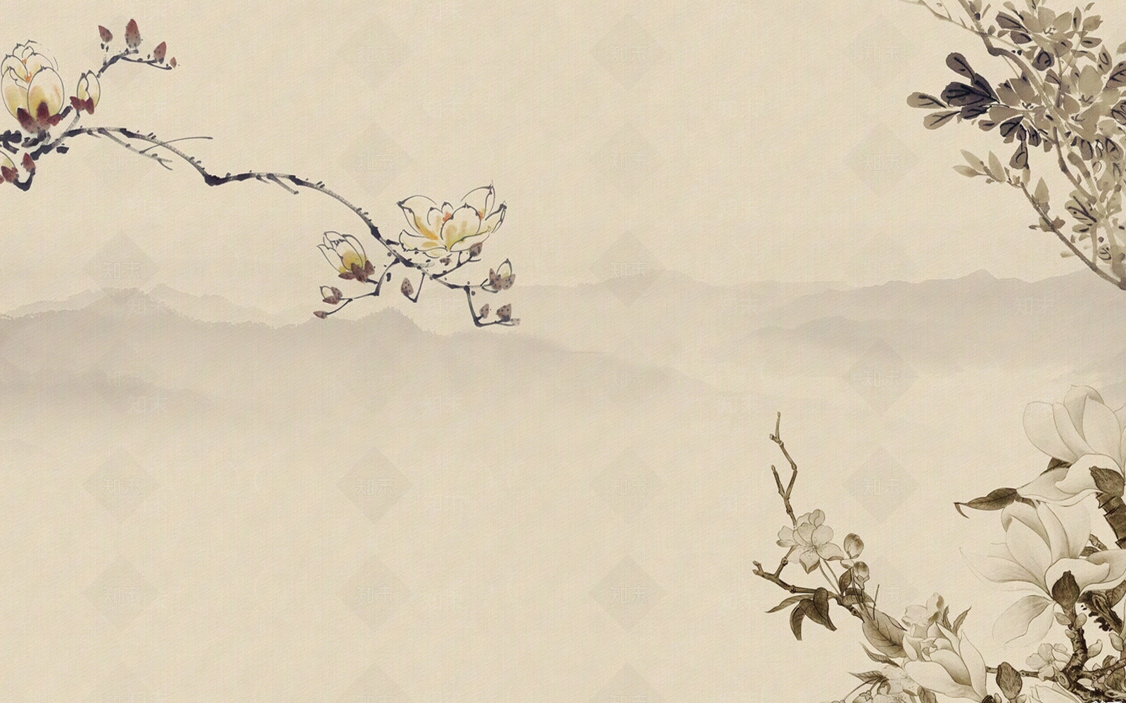 新中式近花远山壁纸壁布贴图下载【ID:1159472373】