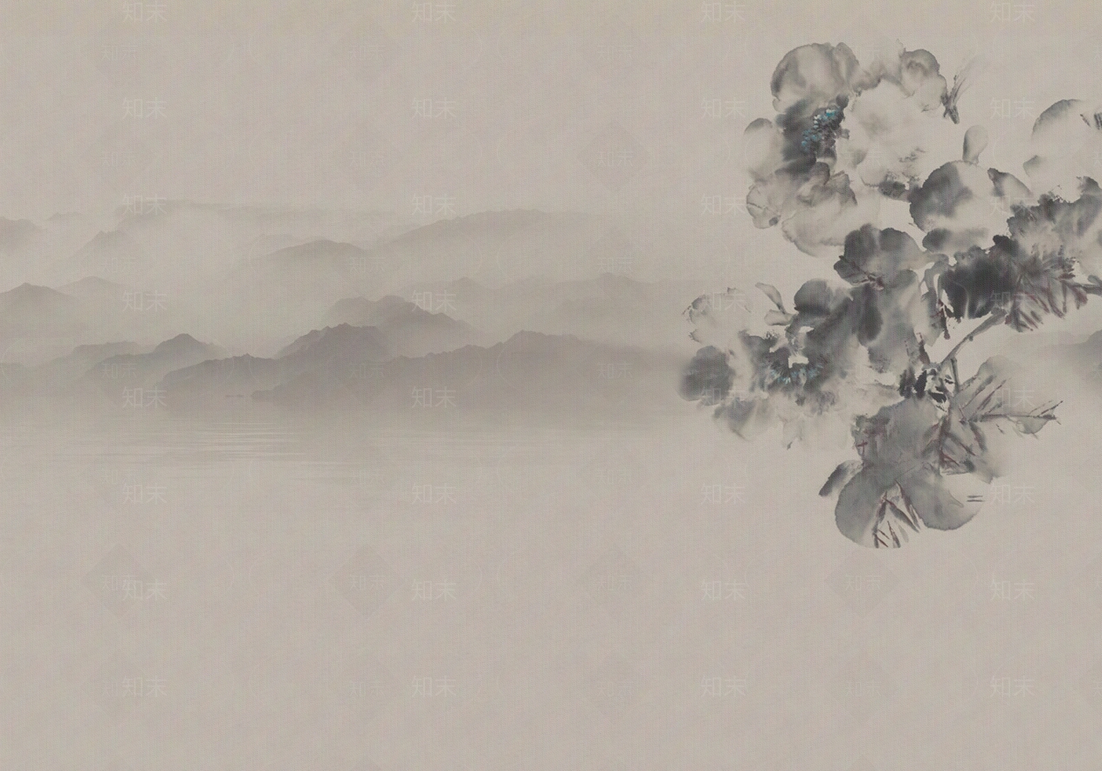 新中式近花远山壁纸壁画贴图下载【ID:1159473172】