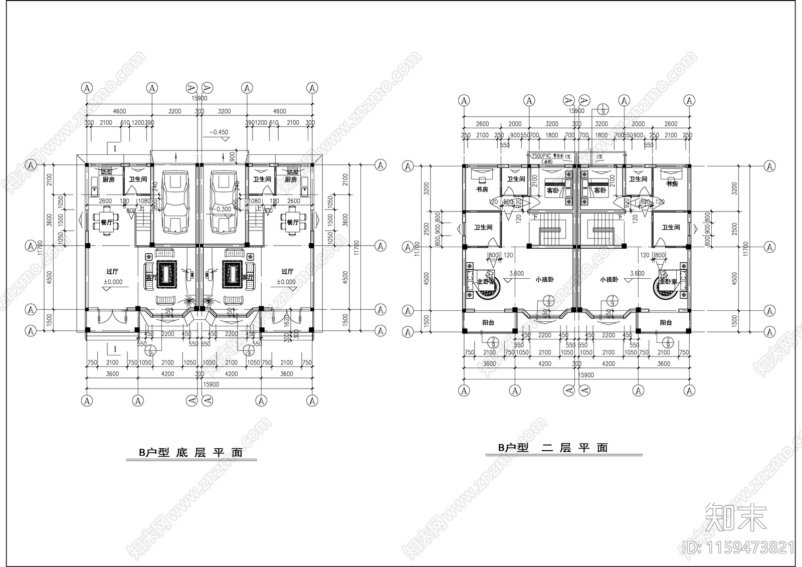 别墅建筑设cad施工图下载【ID:1159473821】