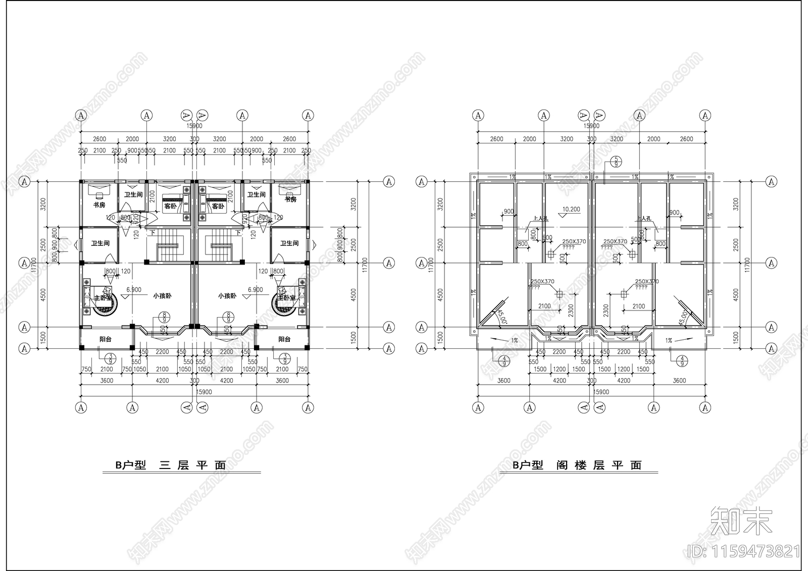 别墅建筑设cad施工图下载【ID:1159473821】