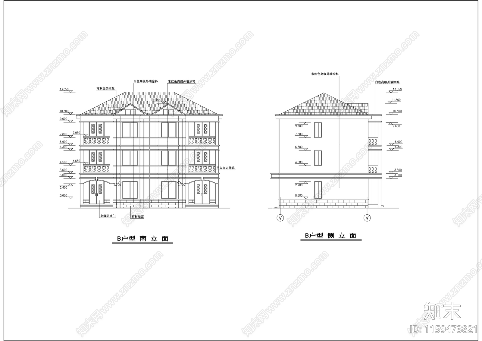 别墅建筑设cad施工图下载【ID:1159473821】