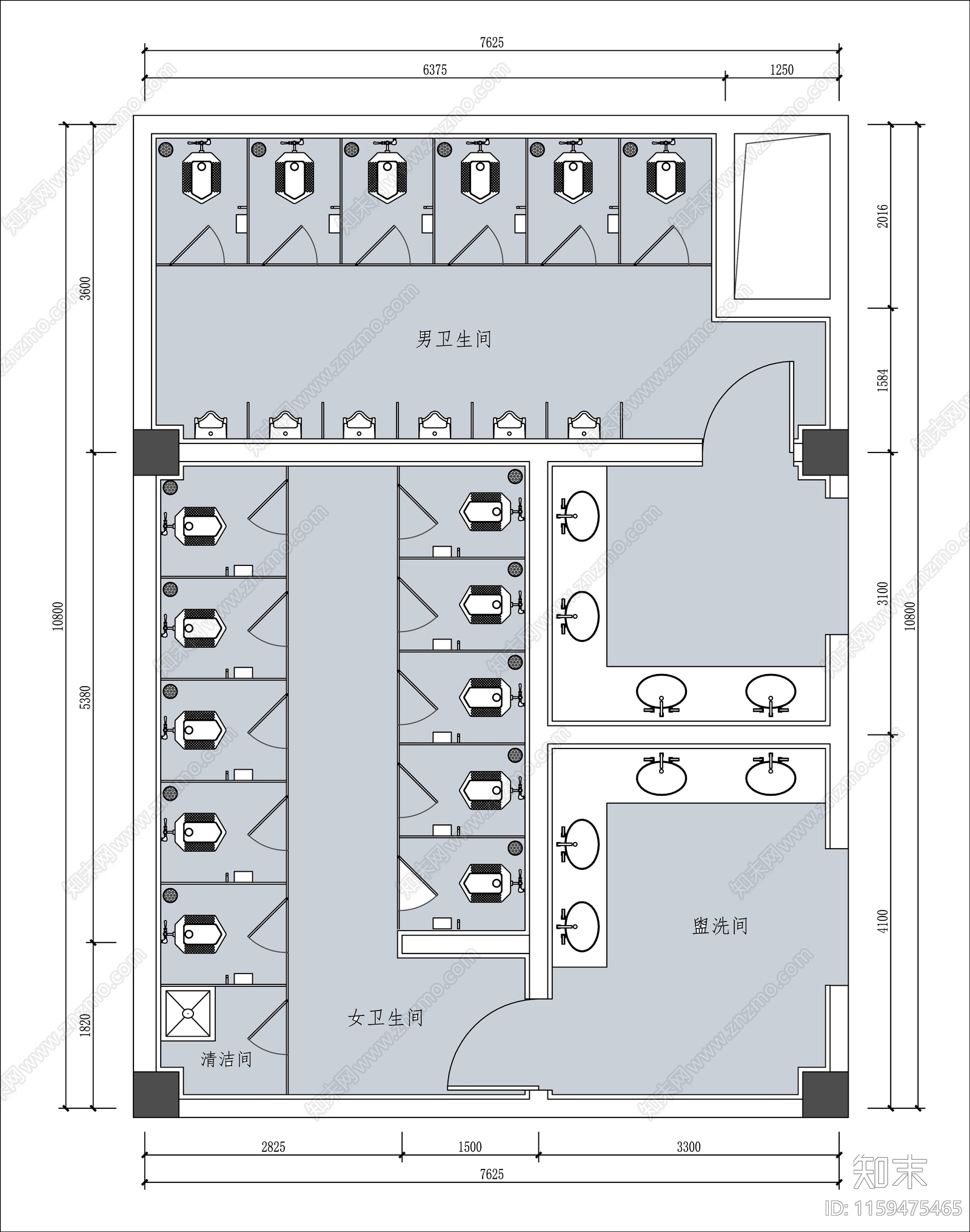 卫生间平面图cad施工图下载【ID:1159475465】