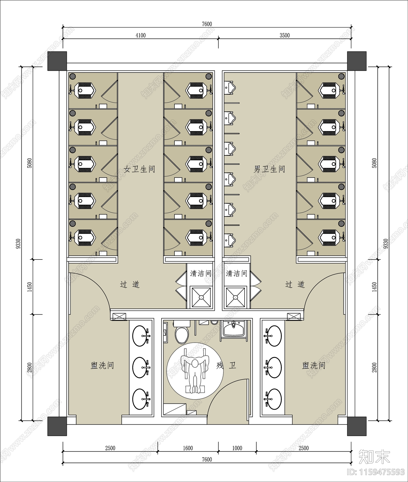 卫生间平面图cad施工图下载【ID:1159475593】