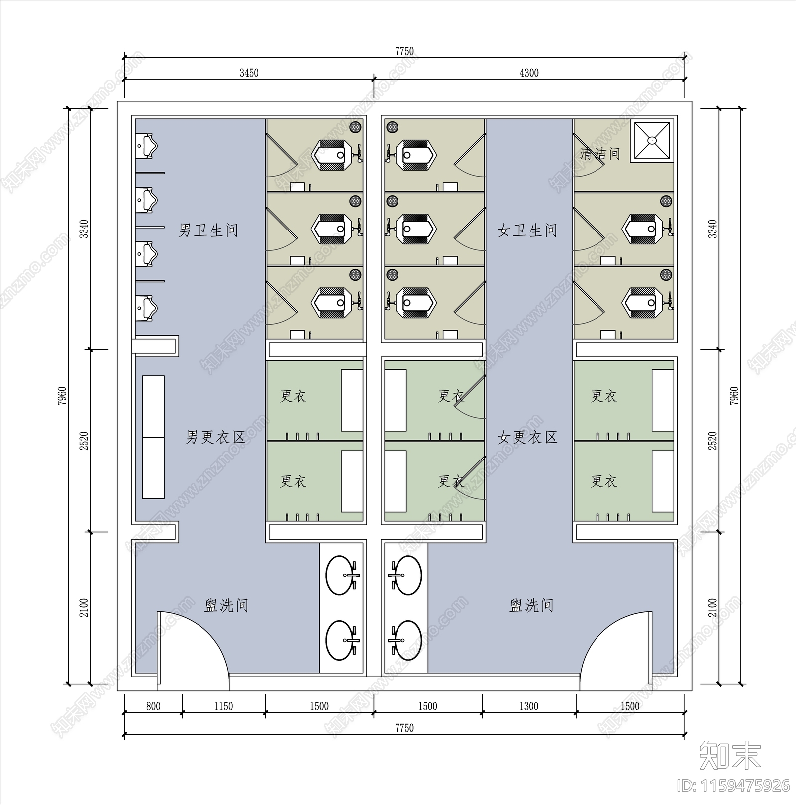 卫生间平面图cad施工图下载【ID:1159475926】