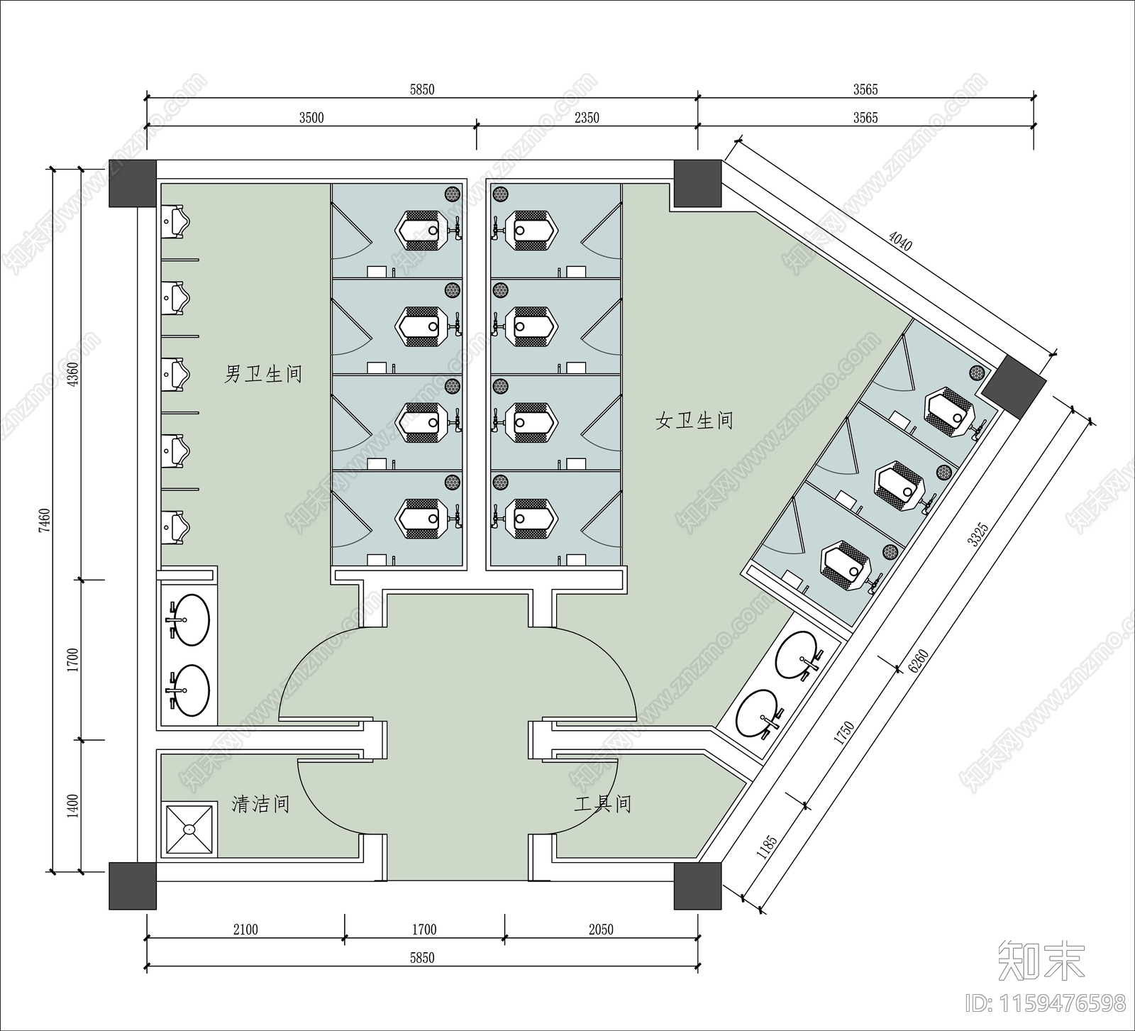 卫生间平面图施工图下载【ID:1159476598】