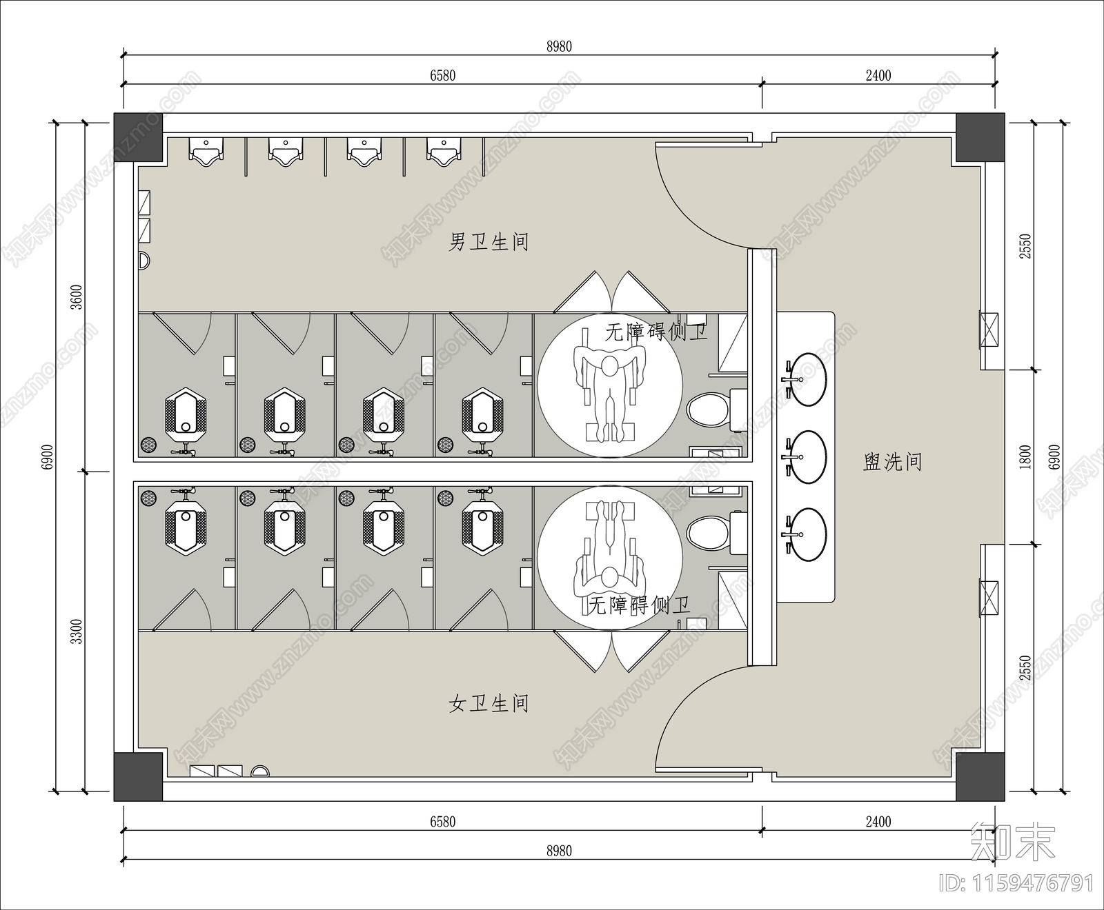 卫生间平面图cad施工图下载【ID:1159476791】