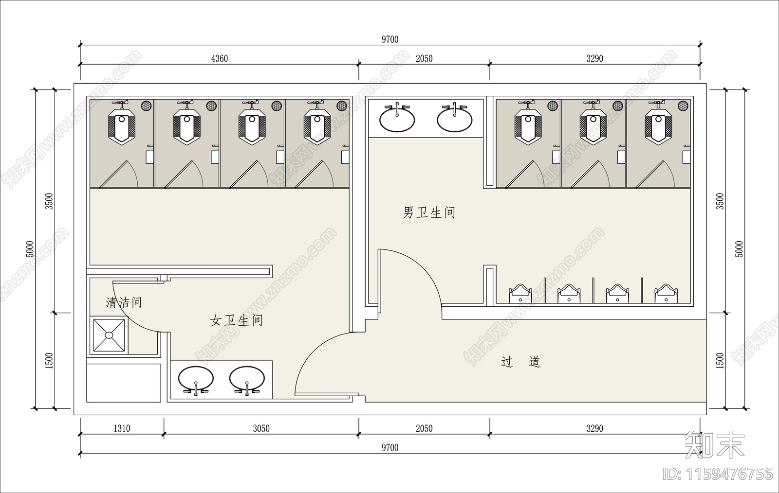 卫生间平面图16cad施工图下载【ID:1159476756】