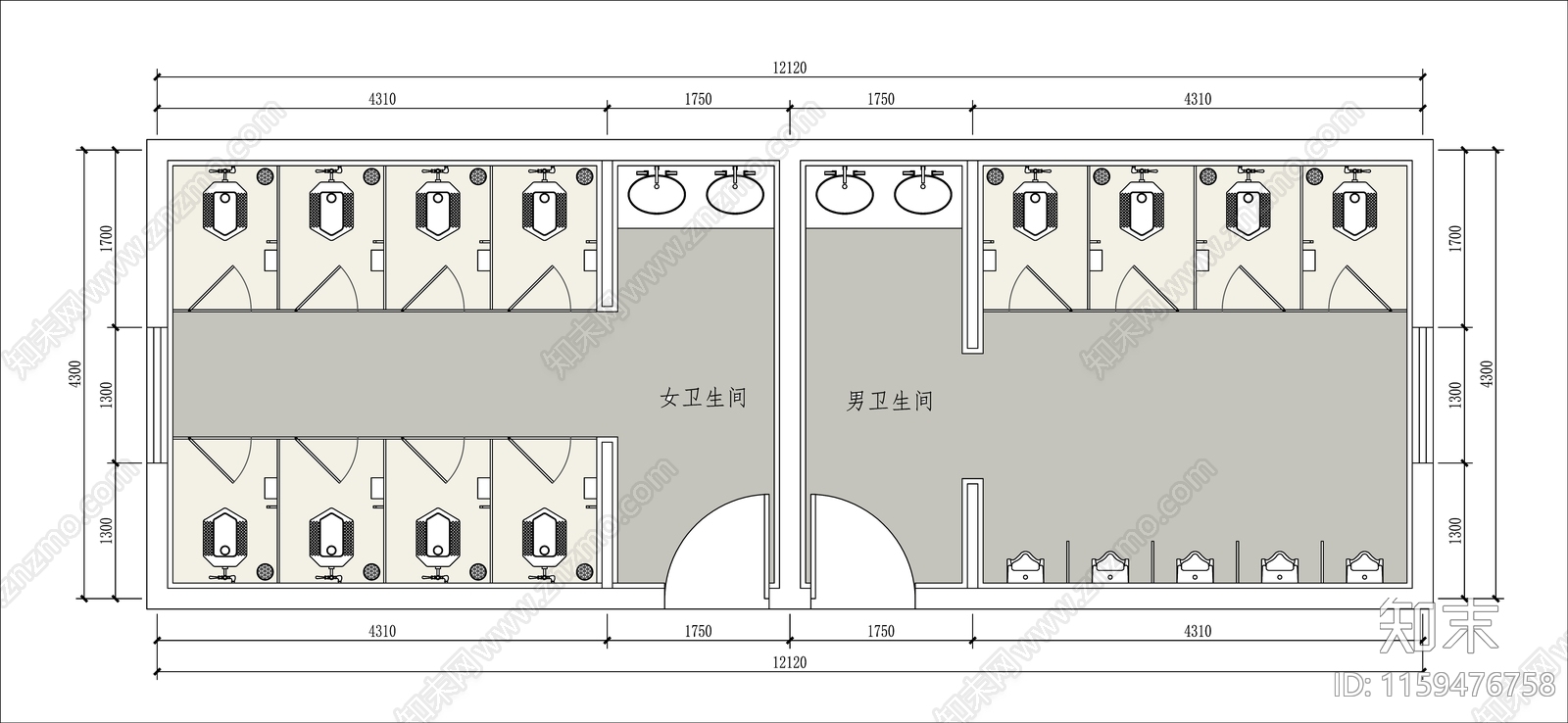 	卫生间平面图cad施工图下载【ID:1159476758】