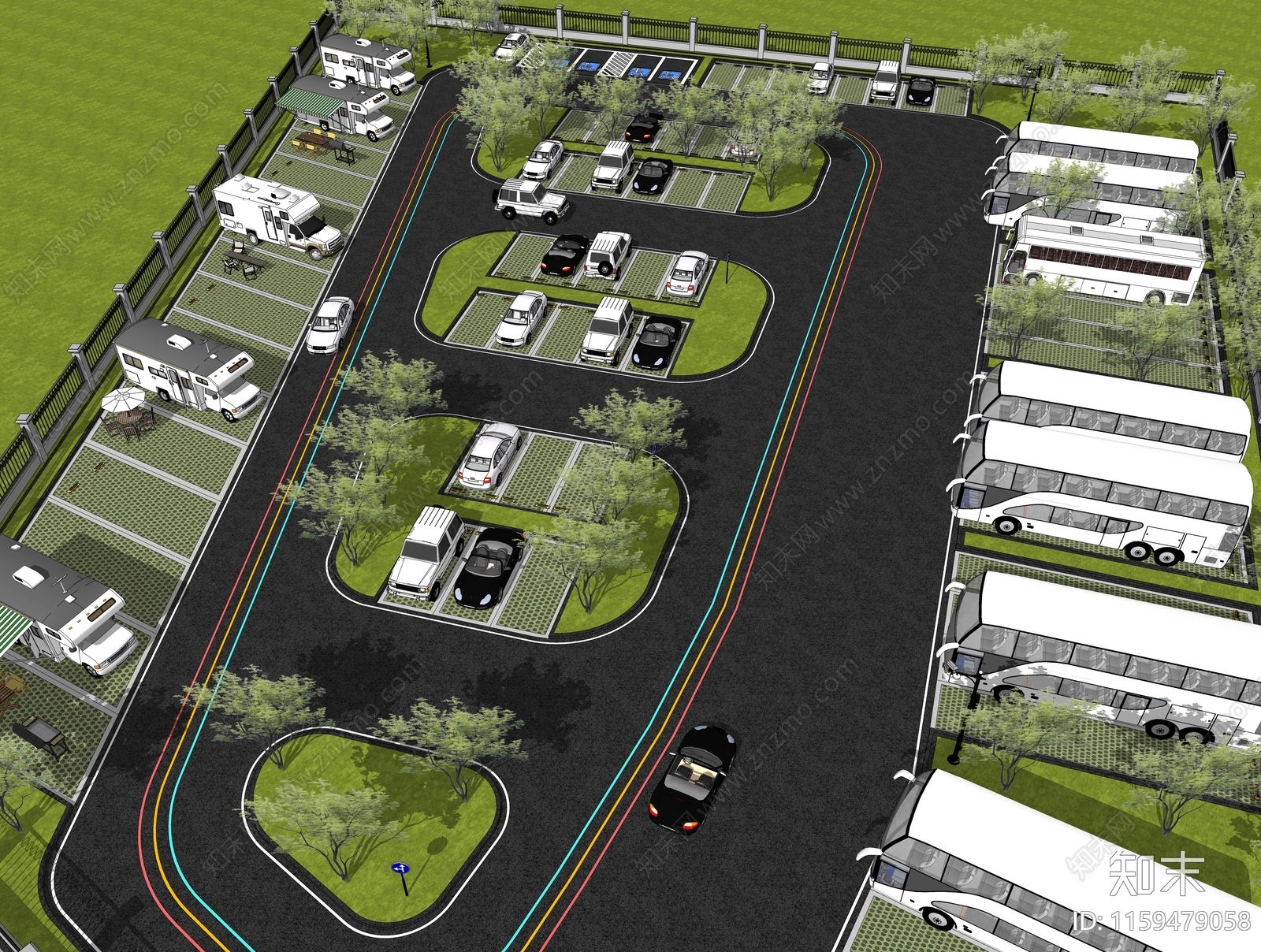 现代户外停车场景观SU模型下载【ID:1159479058】