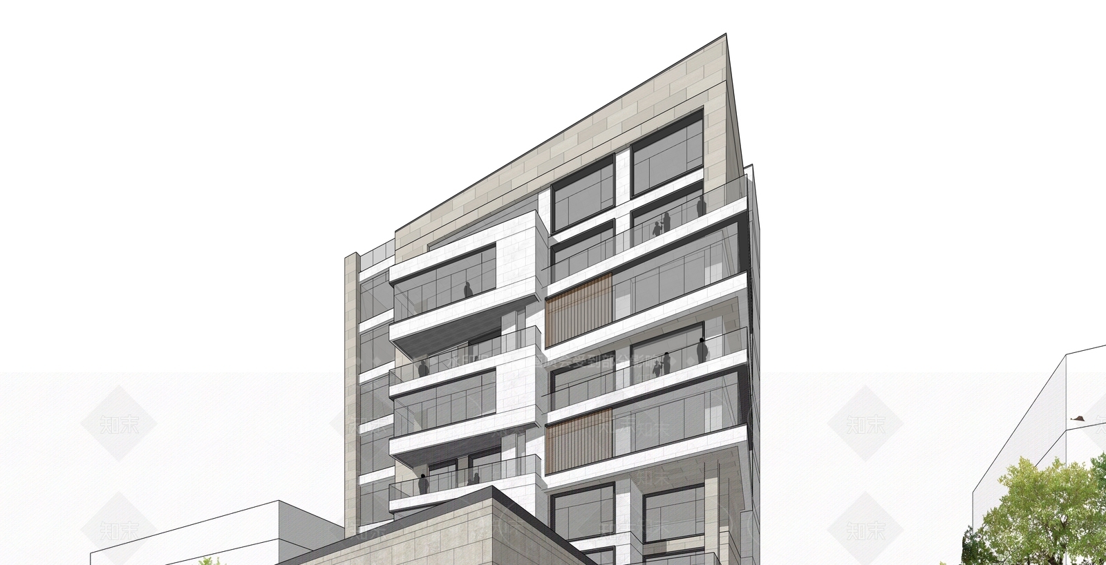 现代高层住宅SU模型下载【ID:1159481397】