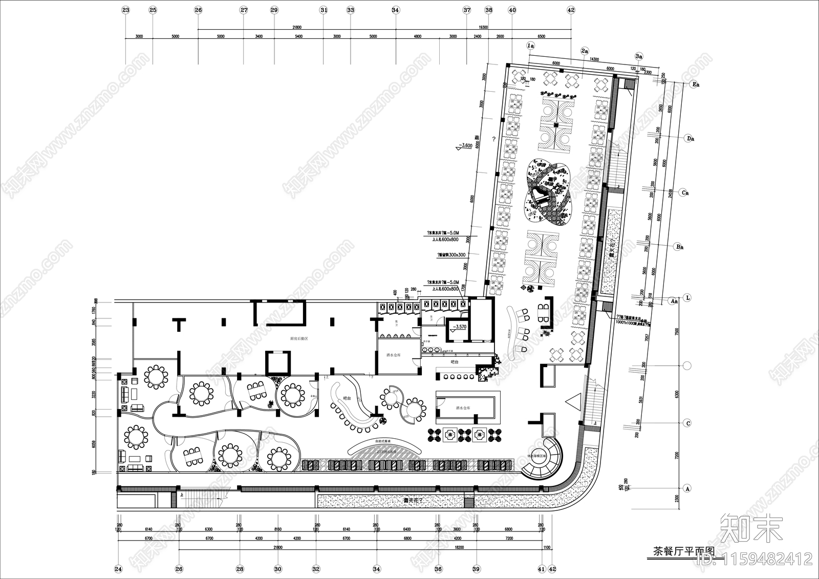 1500㎡高档音乐茶餐厅平面布置图cad施工图下载【ID:1159482412】