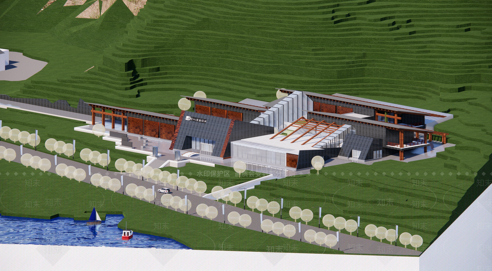 现代展览馆建筑SU模型下载【ID:1159484233】