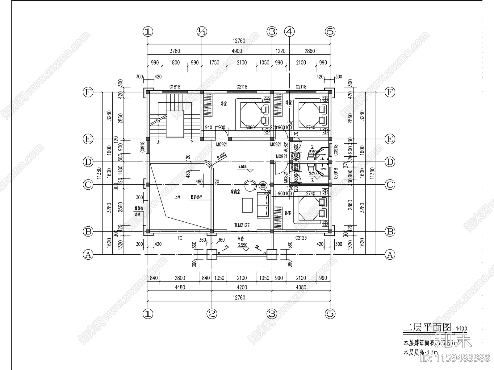 欧式三层带车库独栋别墅建筑施工图下载【ID:1159483988】