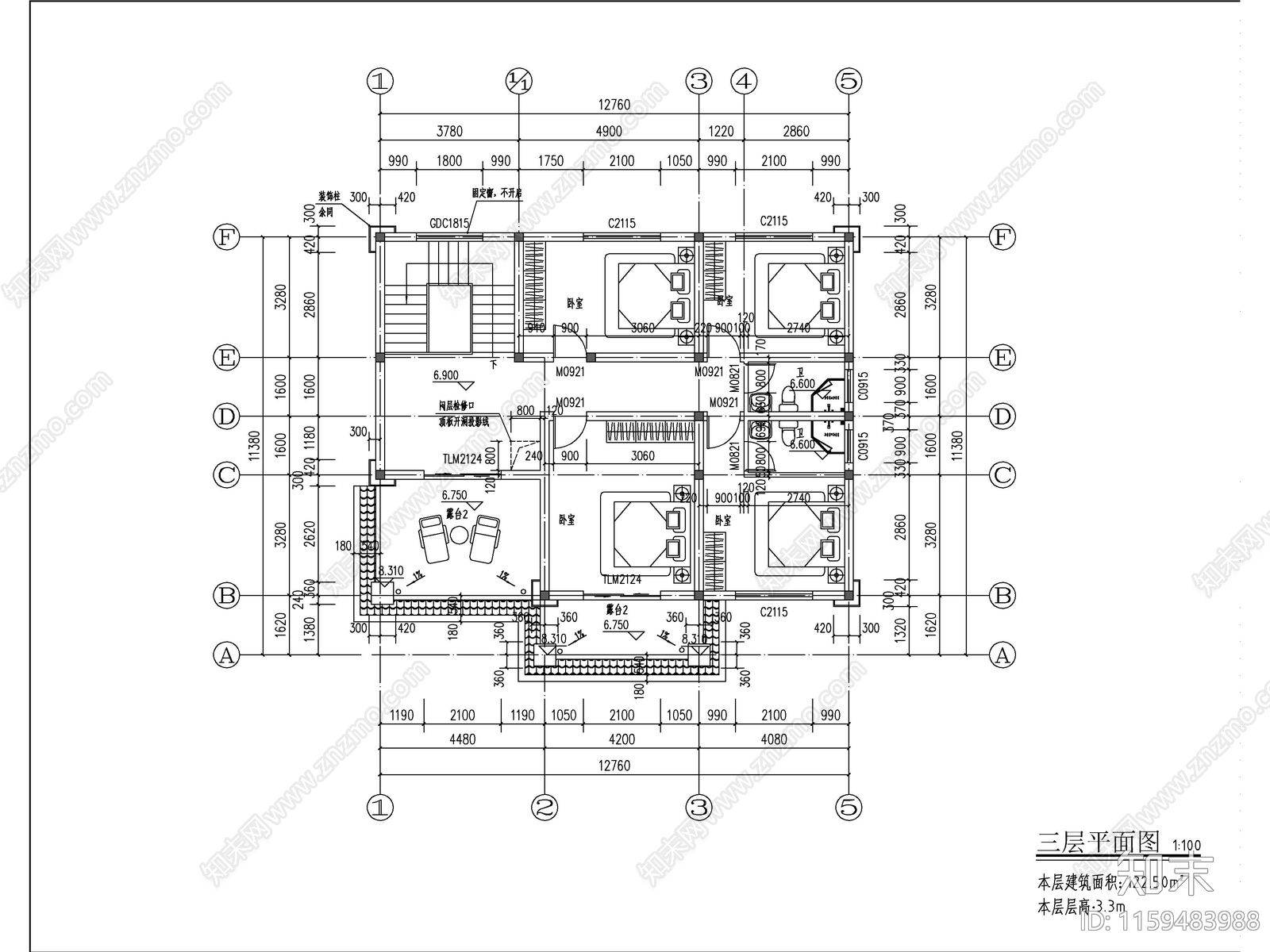 欧式三层带车库独栋别墅建筑施工图下载【ID:1159483988】