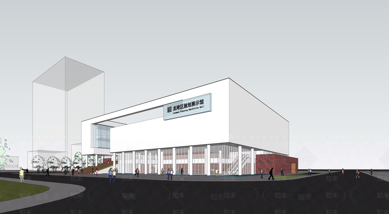 现代展览馆建筑SU模型下载【ID:1159484637】