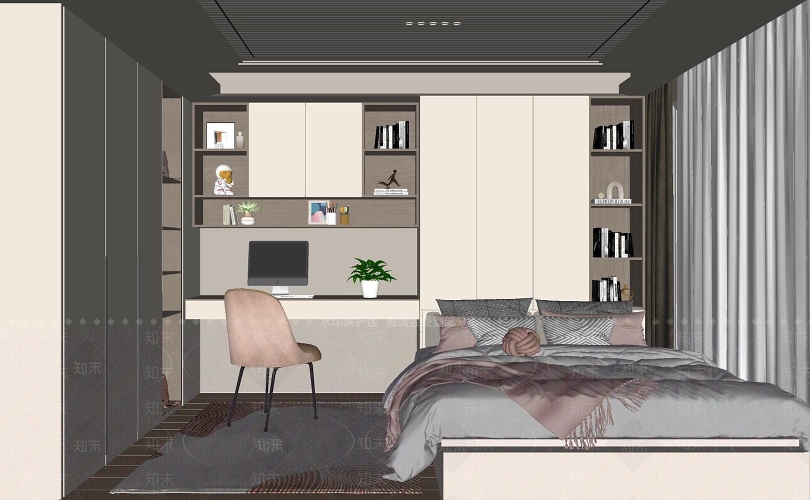 现代榻榻米卧室SU模型下载【ID:1159486007】