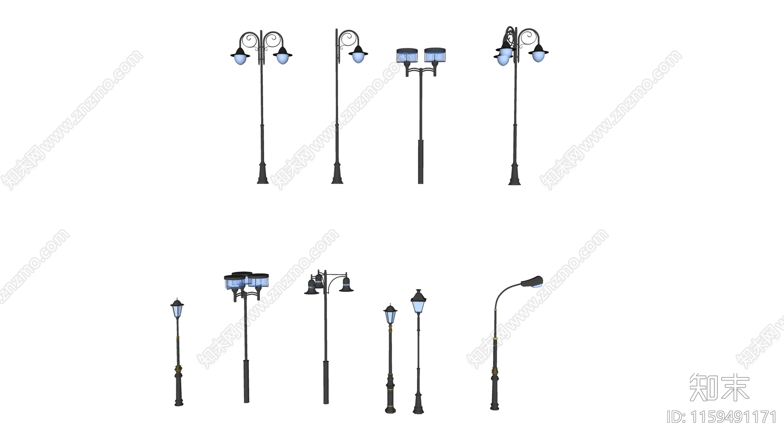 欧式路灯SU模型下载【ID:1159491171】