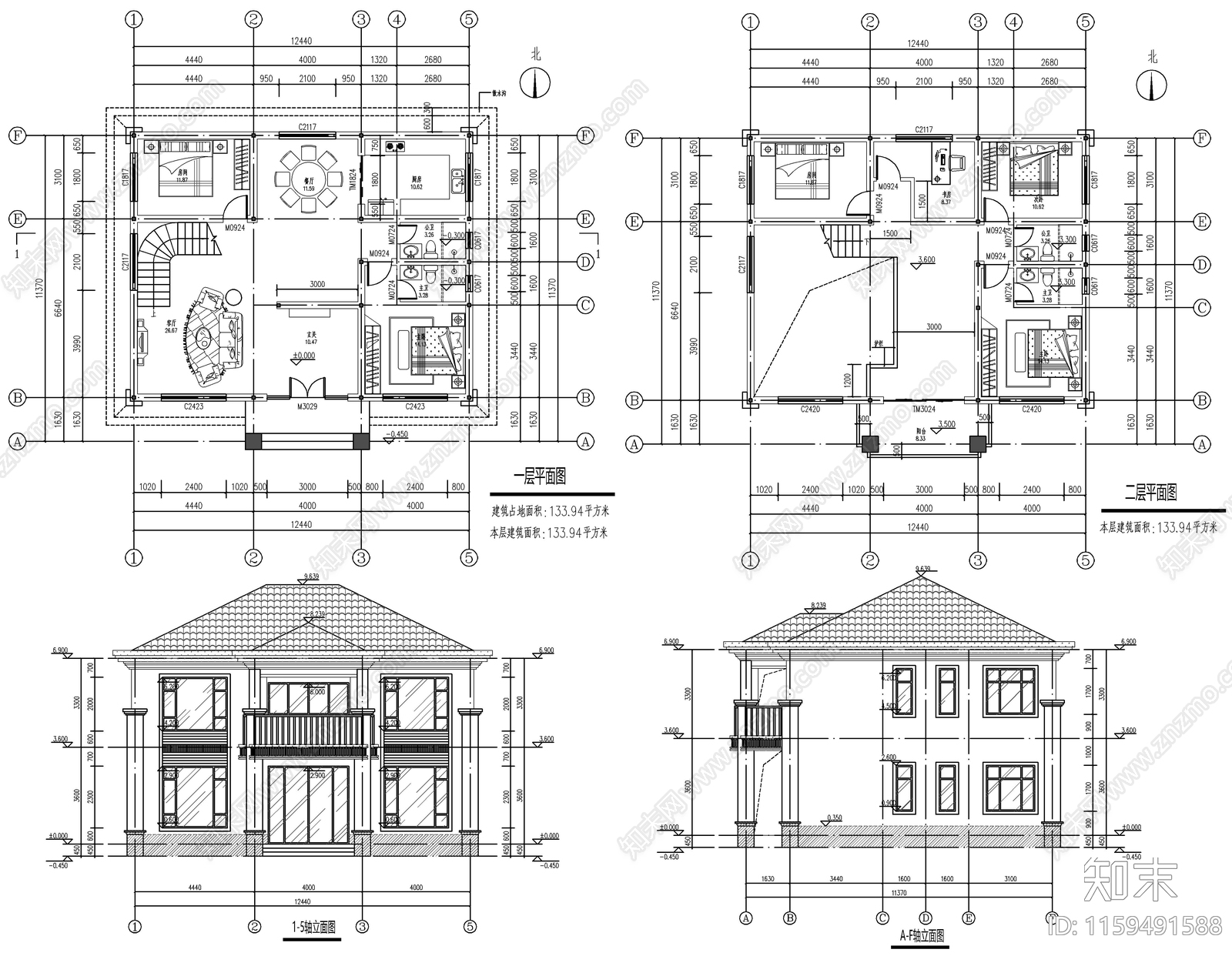 12套自建房建筑图cad施工图下载【ID:1159491588】