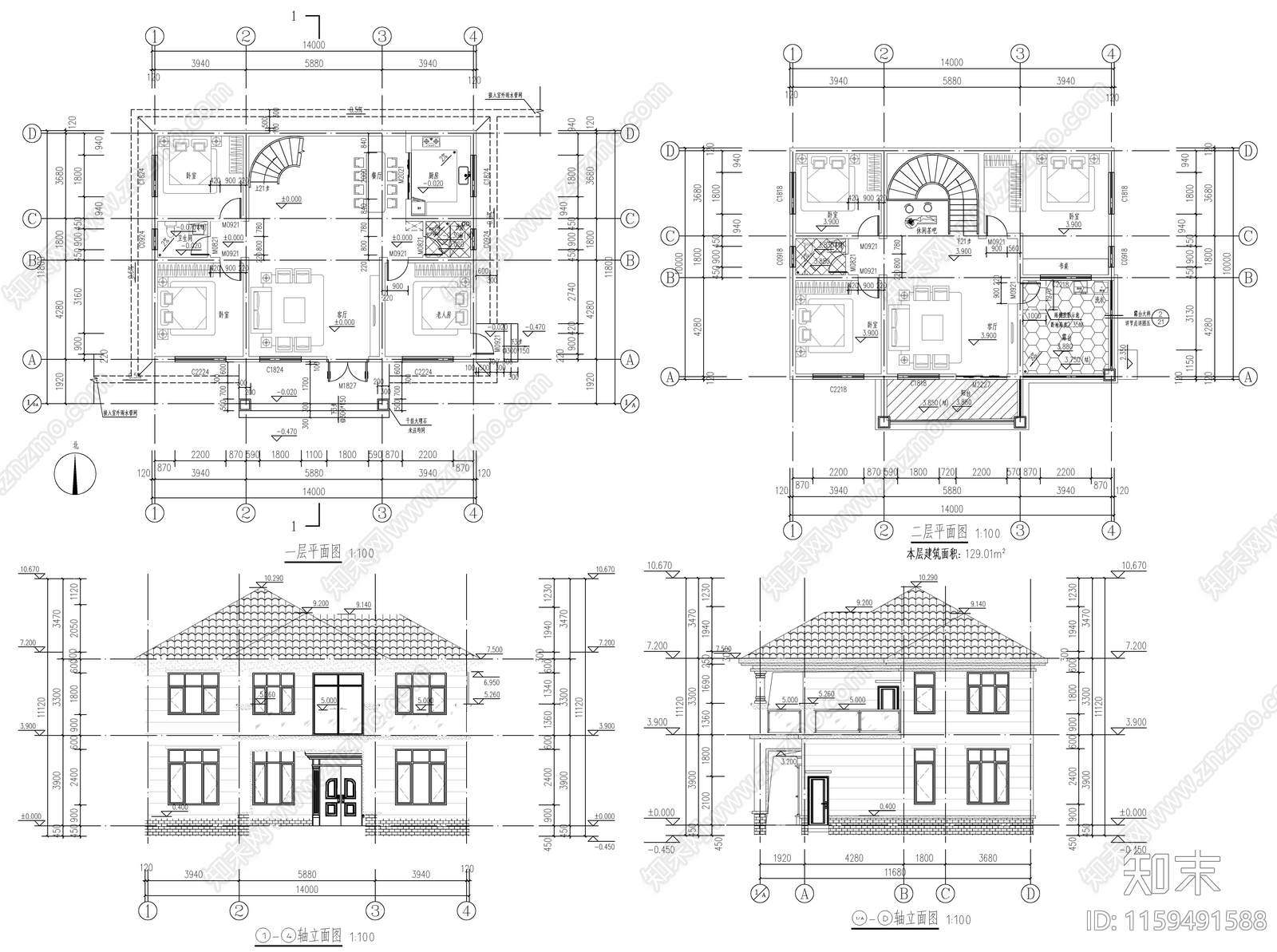 12套自建房建筑图cad施工图下载【ID:1159491588】