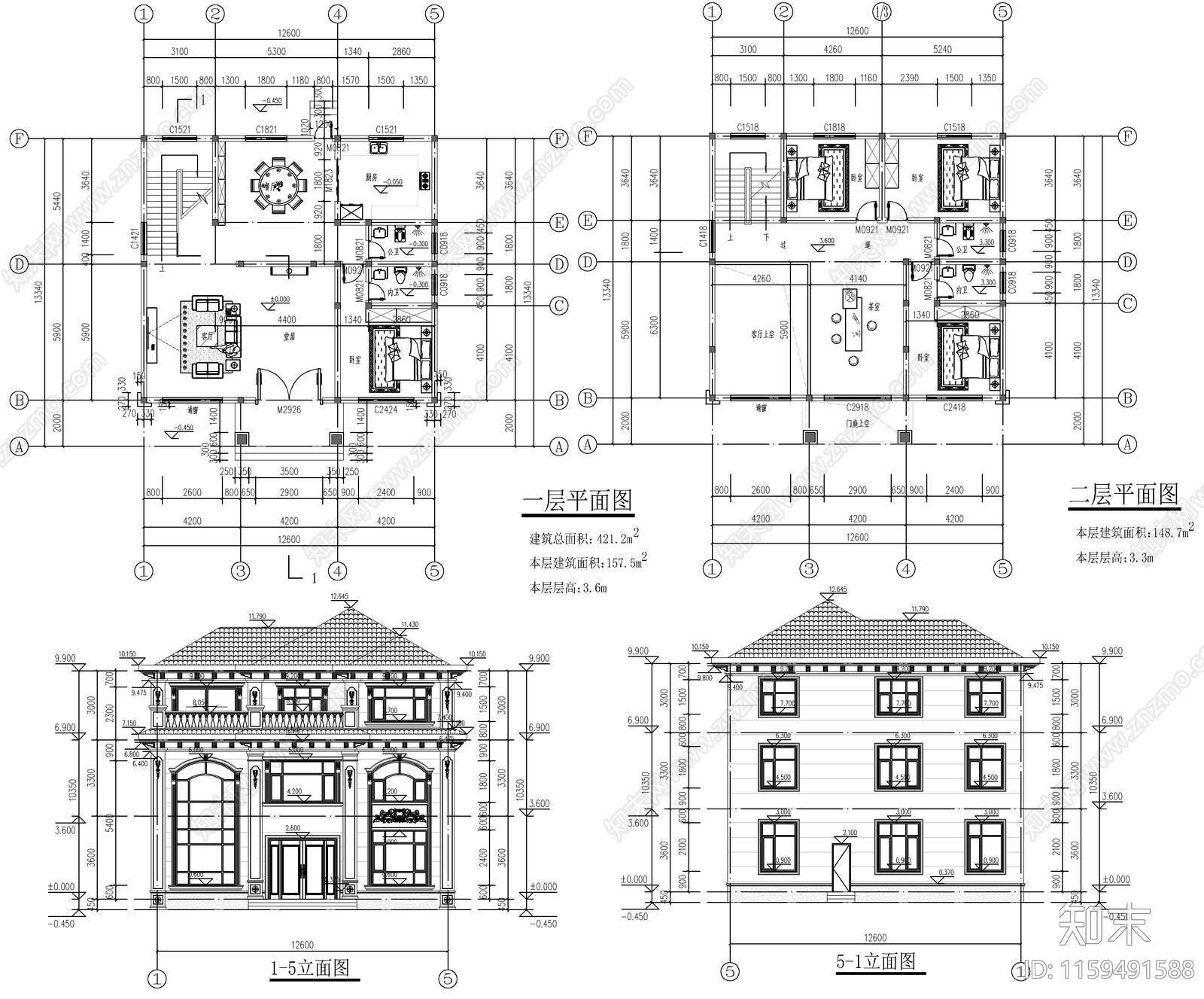 12套自建房建筑图cad施工图下载【ID:1159491588】