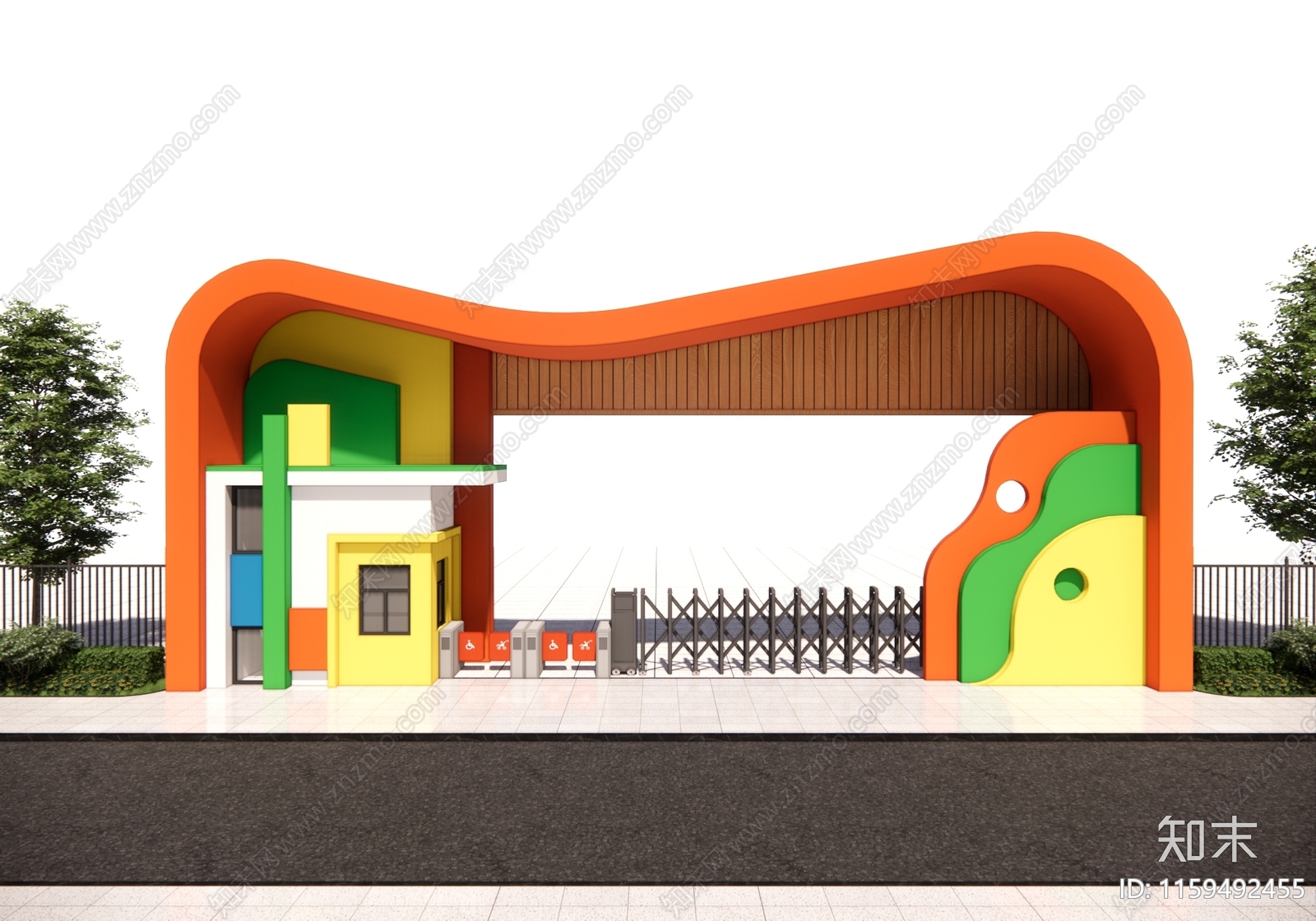 现代幼儿园入口大门SU模型下载【ID:1159492455】