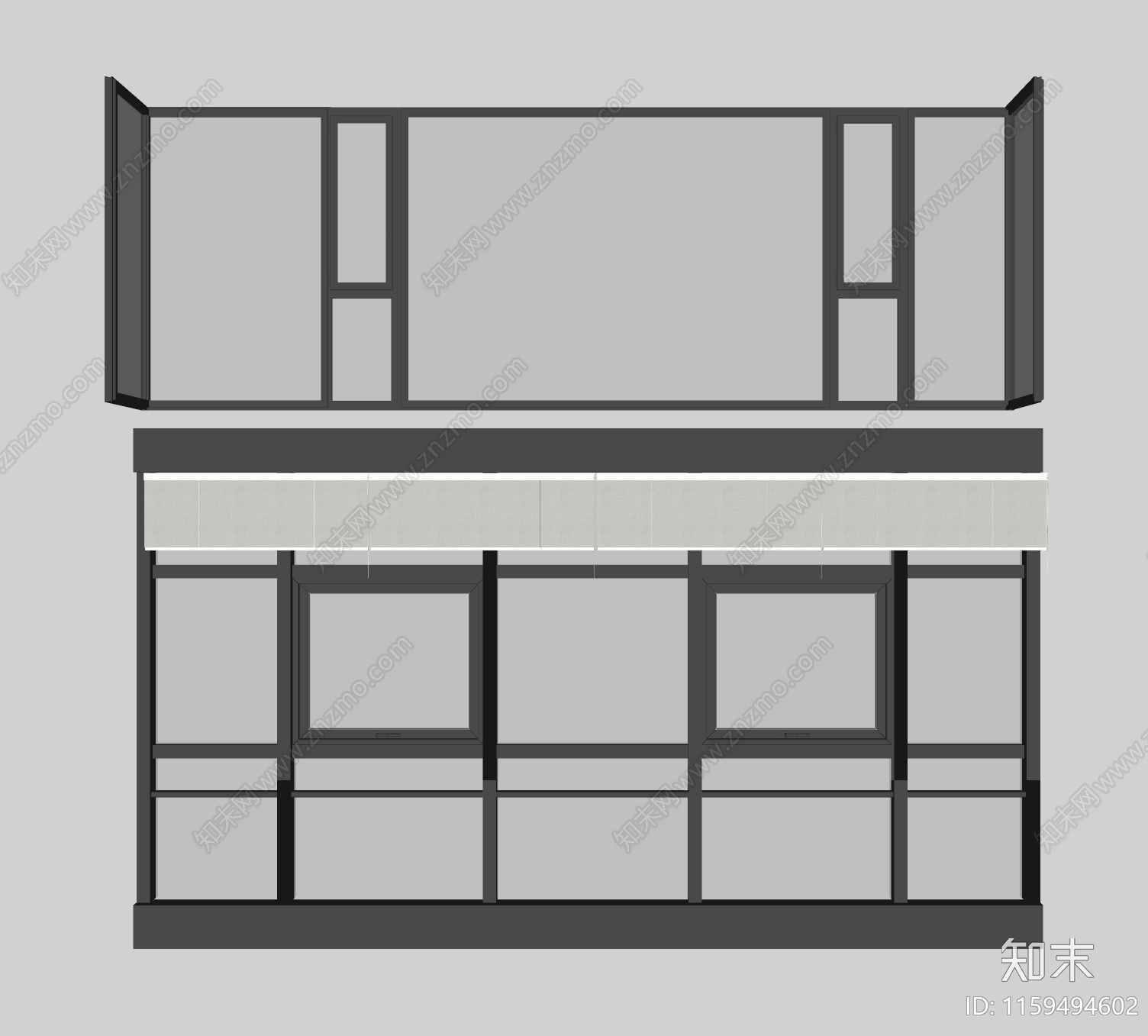 现代落地窗SU模型下载【ID:1159494602】