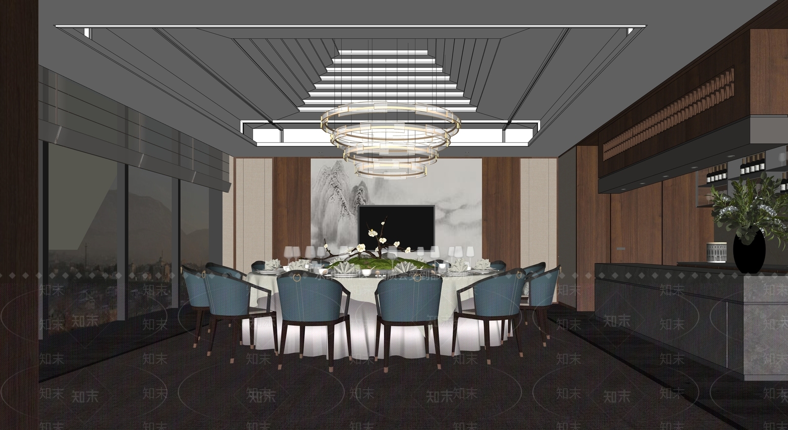 新中式餐厅包厢SU模型下载【ID:1159494864】