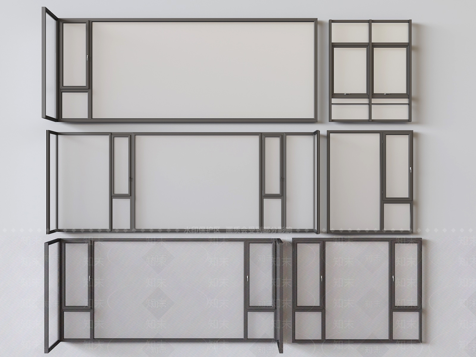 现代落地窗组合3D模型下载【ID:1159496858】