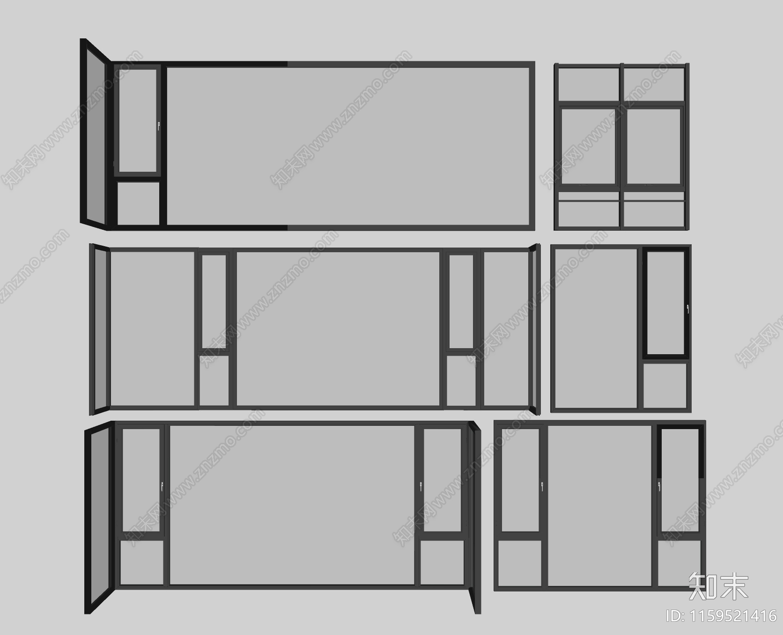 现代落地窗组合SU模型下载【ID:1159521416】