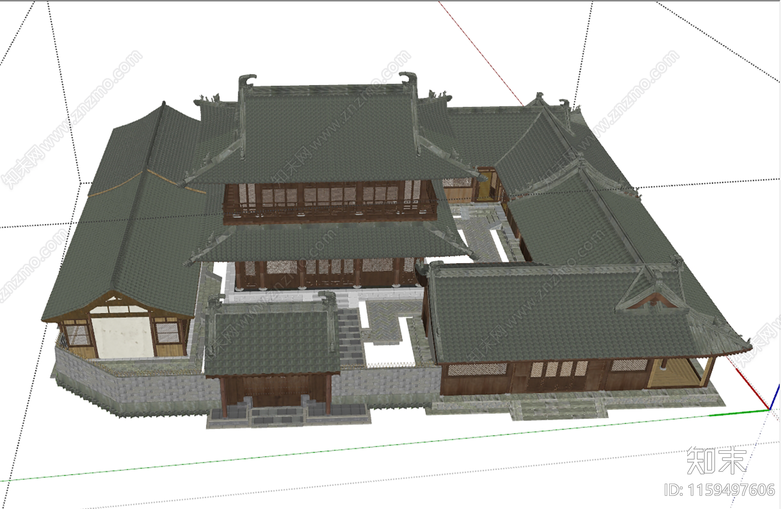 中式古建筑院落SU模型下载【ID:1159497606】