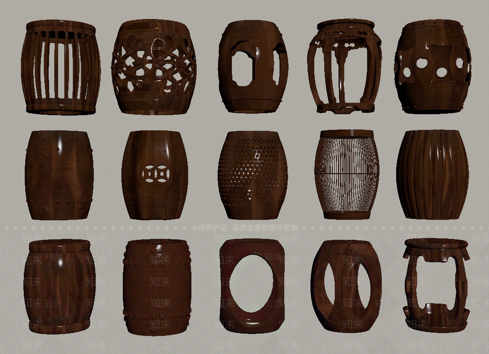 新中式鼓凳SU模型下载【ID:1159498538】