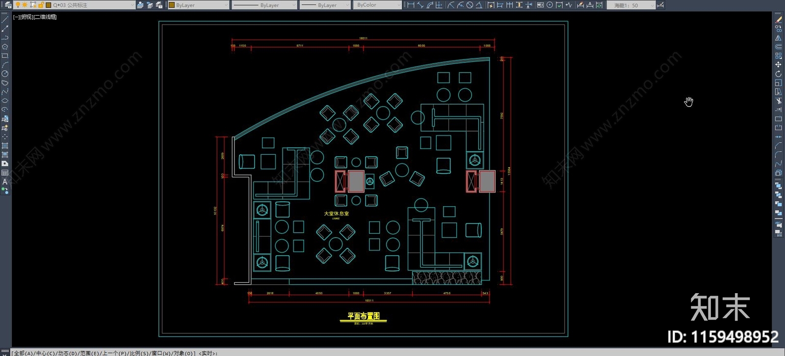 220平米大堂休息室平面布置图cad施工图下载【ID:1159498952】